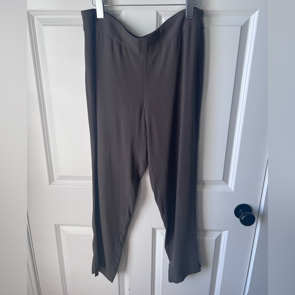 Eileen Fisher silk georgette crepe slim ankle pants, Rye, Med, NWT